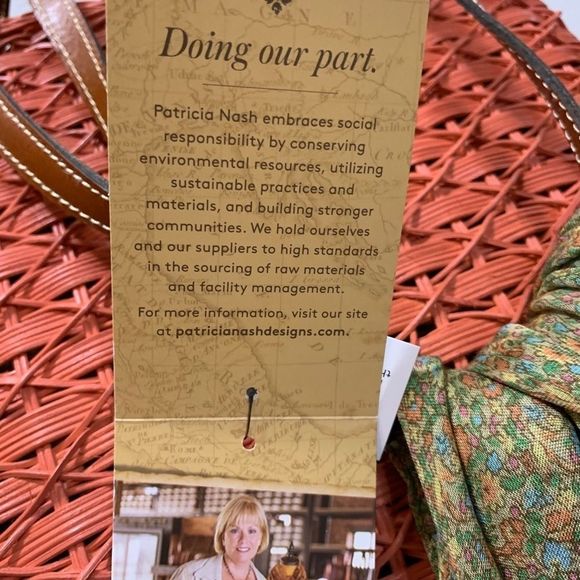 Patricia Nash Woven Straw & Leather Bag With Scarf - Picture 11 of 12